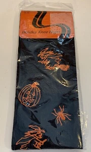 NOS NIP Halloween Stockings Knee Highs Black Orange Raised Graphics Goth NEW - Picture 1 of 6
