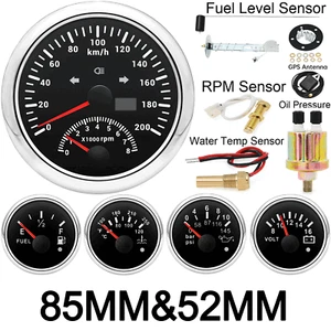 5 Gauge Set 85mm GPS Speedometer 200km/h Tachometer/Fuel/Oil/Temp/Voltmeter - Picture 1 of 8