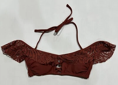 Xhilaration Junior's Lace Off the Shoulder Halter Bikini Top - Bing Cherry, XS - Image 1 of 2