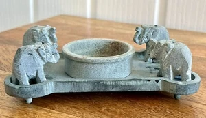 Handmade Carved Stone Elephant Incense Candle Votive Tea Light Holder India - Picture 1 of 21