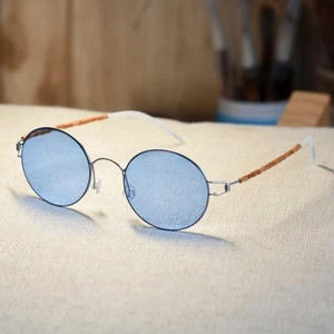 Titanium skyblue Sunglasses olivary nucleus cap arms mens retro silver glasses - Picture 1 of 6