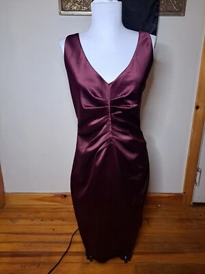 Tahari Wine Burgundy Stretch Satin Rouched Cocktail Dress Sz 8 - Image 1 of 4