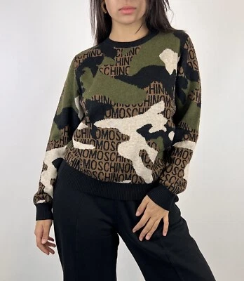 MOSCHINO Camouflage Militare Multilogo Knit Sweater Size S - Image 1 of 4