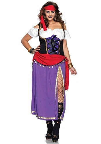 Gypsy Costume Sexy Plus Size 2 Pc Slit Skirt Purp/ Rd/Wht Dress & Head Scarf - Image 1 of 1