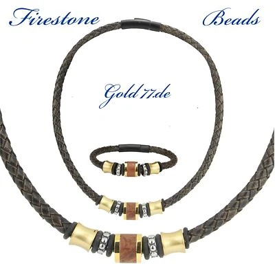 Lederkette und/oder Armband | Firestone Beads Nr.77 m.Holz Goldf. Set o.Einzeln - Bild 1 von 4