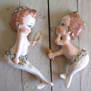 Lote De Colección 2 Sirenas Decoración Pared Placas Flecha Espejo Lentejuelas *** LEER *** - Imagen 1 de 15