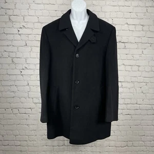 Calvin Klein Black Wool Cashmere 3 Button Overcoat Collar Pockets Lined Size 42L - Picture 1 of 9