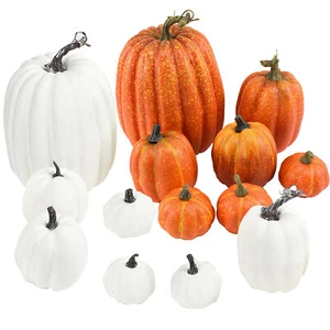 Artificial Pumpkin Table Halloween Decor Set Of 7 Fake Pumpkins Rustic Garden - Picture 1 of 12