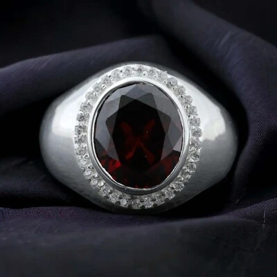 Anillo de plata de ley 925 de 8x6 mm con forma ovalada de granate rojo natural anillo de circonita cúbica Foto 1 de 4