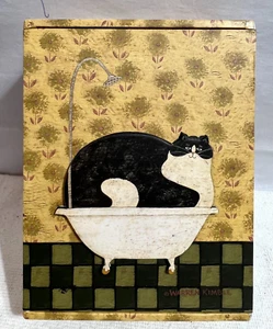 Smoking schwarze dicke Katze in Badewanne von Warren Kimble Vintage 6 3/8" lang Andenken - Bild 1 von 5