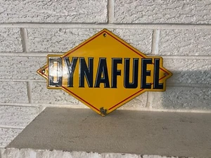 Vintage Heavy Industrial Steel Porcelain (Sunoco) Dynafuel Porcelain Pump Sign - Picture 1 of 5