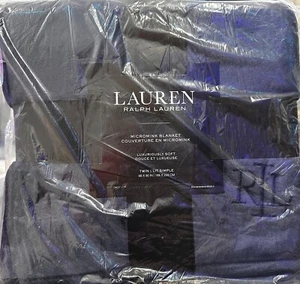 Ralph Lauren Classic Micromink Blanket Twin Navy Blue 90"x90" Lux-Soft - Picture 1 of 3