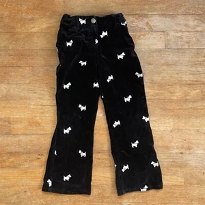 Vintage Girls Dog Print Pants Hartstrings Black White Scotty Dogs Velvet Size 5 - Picture 1 of 4