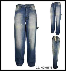 Jeans da uomo larghi pantaloni a gamba larga hip hop skate rap baggy lavoratore - Imagen 1 de 8