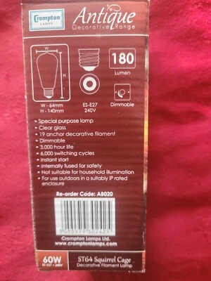 Pack of 2 - BELL 40W & 60W ES Antique Filament Squirrel Cage Bulbs - Amber Glass - Image 1 of 2