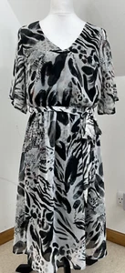 Kaleidoscope MIDI Shift Dress Grey Animal Print Size 12 Chiffon Party Cottage - Picture 1 of 12