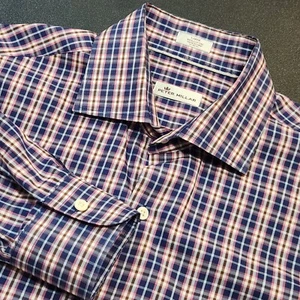 Peter Millar Golf Crown Shirt Men's Large Stretch Oxford Blue Pink Embroidered - Picture 1 of 7