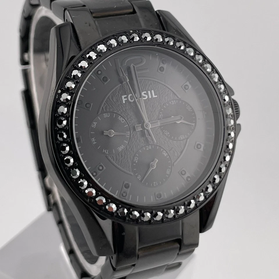 Reloj Fossil Riley ES4519 Mujer Día Fecha 24H Cuarzo Raro Todo Negro Caja 38mm Foto 1 de 4