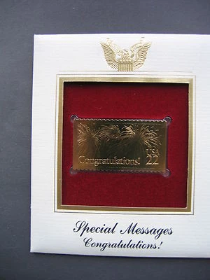 1987 SPECIAL MESSAGES Gold Golden Replica Congratulations Cover FDC STAMP - Image 1 of 3