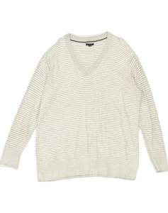 TOMMY HILFIGER Womens V-Neck Jumper Sweater UK 20 2XL Grey Striped Cotton AC88 - Picture 1 of 3