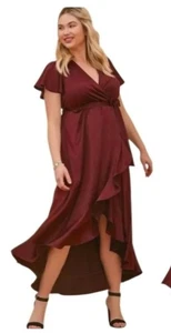 Maxi Vestido Tórrido Borgoña Alto Bajo Hombro Frío Sexy Fiesta de Vacaciones Talla Grande 1X - Imagen 1 de 13