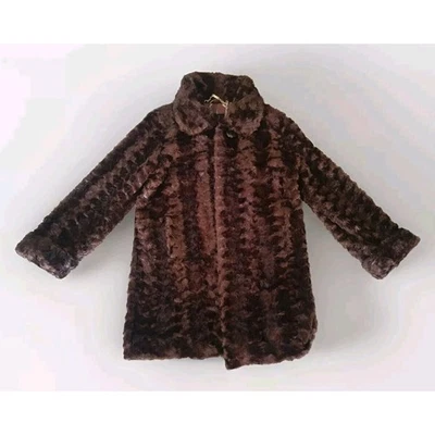 Chaqueta Abrigo Dennis Basso Mujer Talla Mediana Rizada Imitación Piel Marrón Oscuro Visón Acanalado Foto 1 de 4