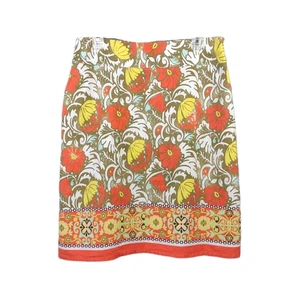 Cato Linen Blend Skirt Pencil Orange Floral Knee Length Lined Size 12 - Picture 1 of 12