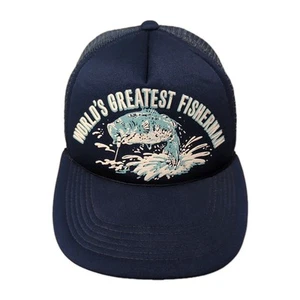 Vintage World's Greatest Fisherman Blue Snapback Trucker Mesh Rope Hat Cap - Bild 1 von 10