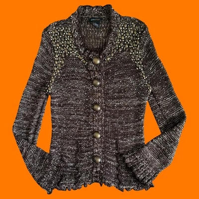 Cárdigan suéter vintage años 00 marrón tejido crochet dorado boho y2k L bcbg Foto 1 de 4