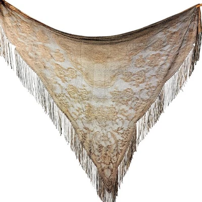 Vintage 90s Gold Shawl Wrap Women Accessories Floral Fringe Scarf Bohemian Boho - Image 1 of 4