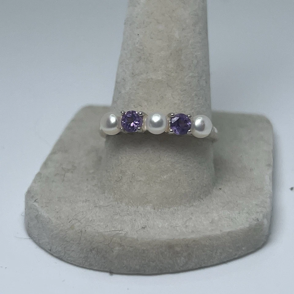 Anillo Avon 2004 plata esterlina amatista y perlas de agua dulce talla 8,25 Foto 1 de 4