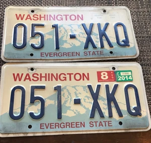 Washington License Plate Metal Blue White Red Matched Pair Set 051-XKQ - Picture 1 of 2