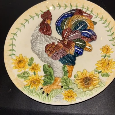 Plato decorativo vintage de gallo y girasol 3D de 8" decoración de campo de granja Foto 1 de 4