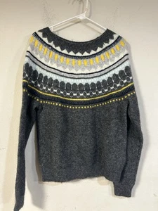 Gap Sweater Womens Large Mohair Wool Blend Fair Isle Pullover Preppy Gray - Picture 1 of 4