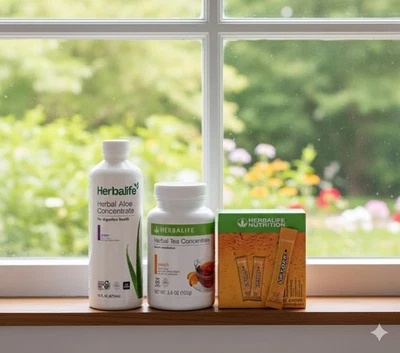 Herbalife Peach Tea 3.6 oz+Grape Aloe Pint+30 Ignite-Me Orange Liftoff Sticks - Image 1 of 4