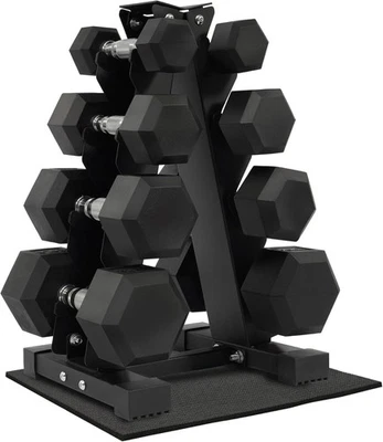 Fitvids Rubber Hex Dumbbell Set with Storage Rack, 100LB, 5–25LB Pairs - Image 1 of 4