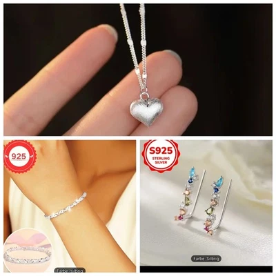 Damen schmuckset silber s925 Halskette+ Ohrringe +Armband - Bild 1 von 4