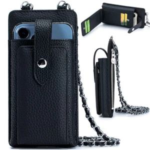 Multifunction Cell Phone Bag Genuine Leather Wallet Credit Card Organizer Gifts - Picture 1 of 12