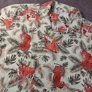 Tiger All over Print Shirt Men's Medium Old Navy Camp Loop Collar Slim Fit - Picture 1 of 10