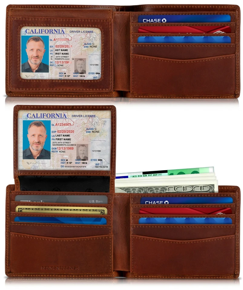 SERMAN BRANDS 2 ID Window Wallet for Men RFID Blocking Leather, Bifold Top Flip - Image 1 of 1