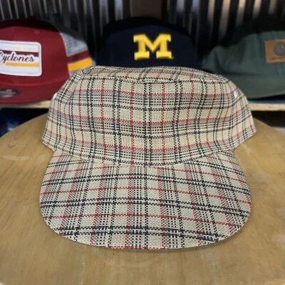 复古 60 年代 / 70 年代网帽 - 高尔夫帽 - 米色格子 - 58 码 / 7 1/8 - 已清洁! — 第 1/4 张图片