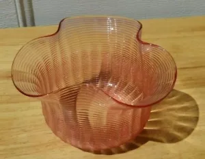 Venetian Murano Hand Blown Bowl Pink 1960s Italian Bonbon Dish Ribbed Glass - Picture 1 of 8