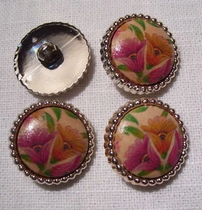 T5/02 ** 25 mm ** 4er Set KNÖPFE CABOCHON STAB BLUMEN VERSILBERT - Nähen Schmuck - Bild 1 von 1