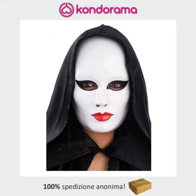 Maschera viso medio bianca femminile donna plastica domino Carnevale Halloween - Immagine 1 di 3