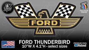 FORD THUNDERBIRD CON BANDERA DE LA LÍNEA DE META IMPRESA O CALCOMANÍA CORTADA EN VINILO - Imagen 1 de 5