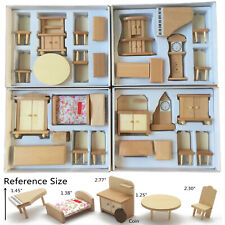 29pcs 1 24 Scale Dollhouse Miniature Unpainted Wooden Furniture Model Suite Set