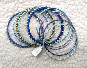 Ann Taylor Loft - Set Of 10 Bangle Bracelets - New With Tag - Blues & Greens - Picture 1 of 6