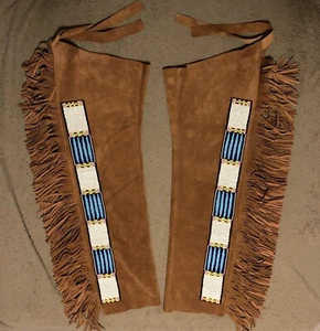 Old American Buckskin Beaded Fringes Powwow Regalia Red Cloud's Leggings LG01 - Picture 1 of 4