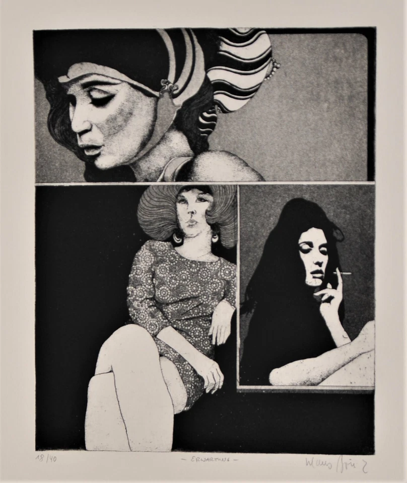 Klaus Böttger/Erwartung/Radierung - Aquatinta/1969/nur 40 Exemplare/handsigniert - Bild 1 von 4