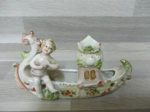 Alte Porzellan Figur Vase (Mini) - federhalter kalligraphie Ständer Schiff - Picture 1 of 5